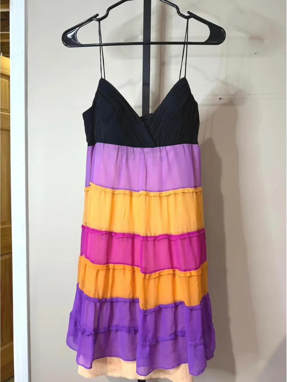 Colorblock Spaghetti Strap Dress with Tiered Skirt Small Spring